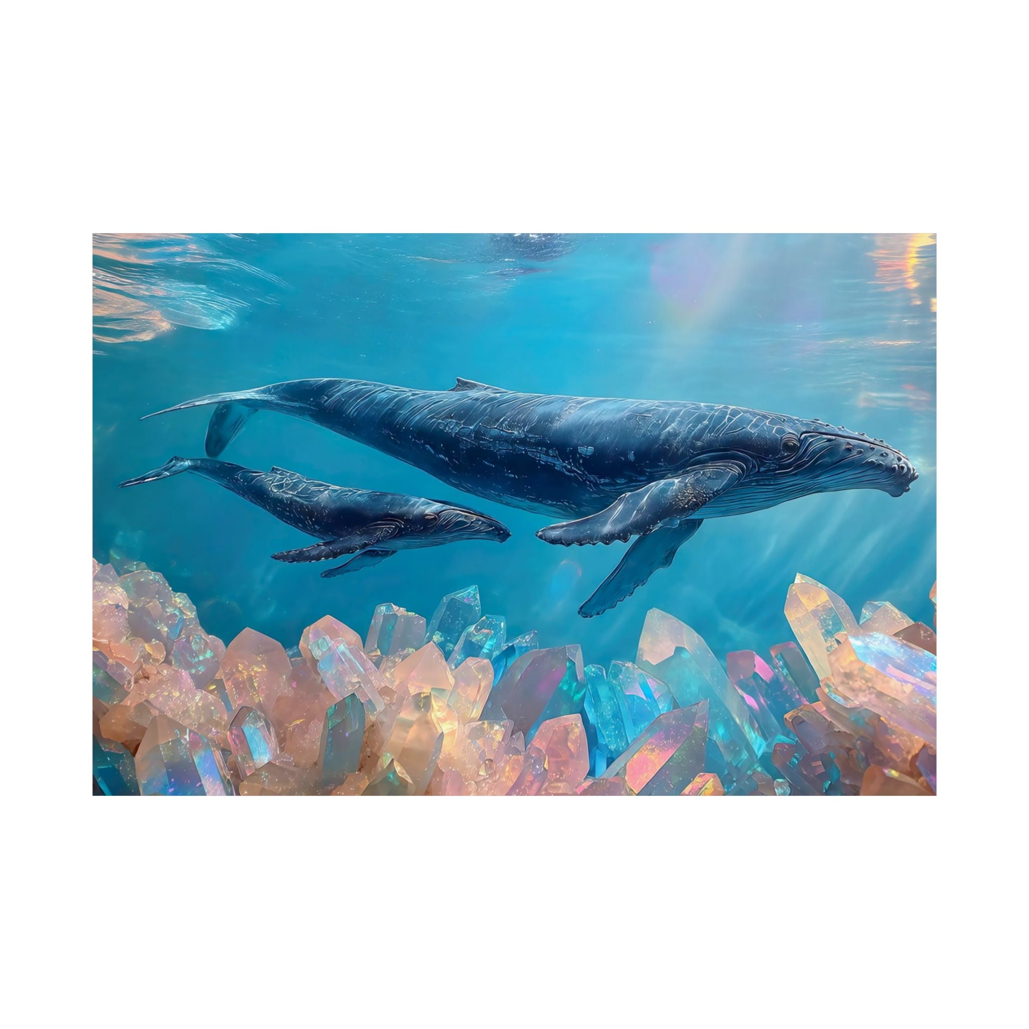 Whale Pod Poster Matte Horizontal | Ocean Scene, Crystal Seafloor